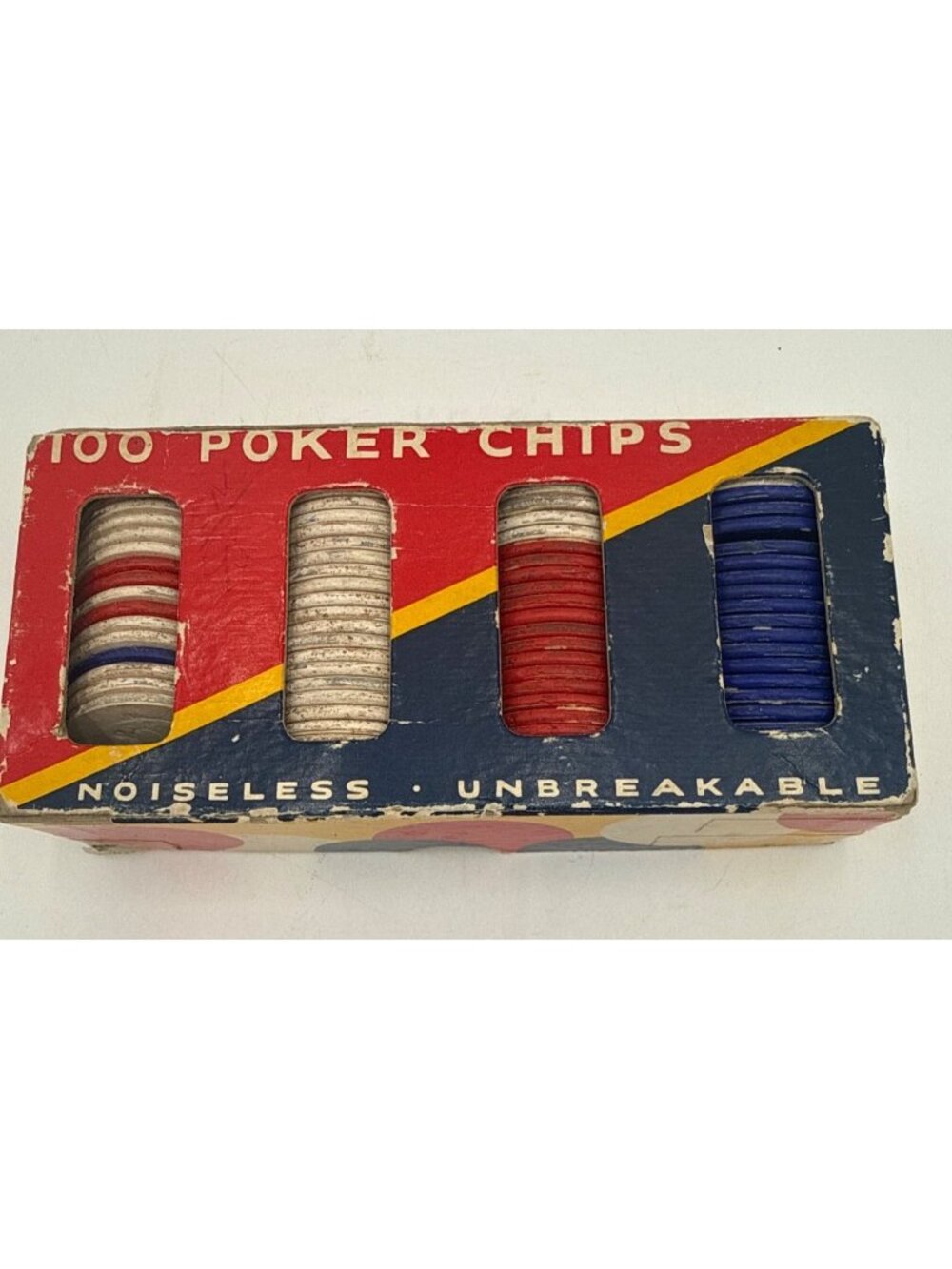 Box Vintage Dennison Embossed Poker Chips Red White Blue